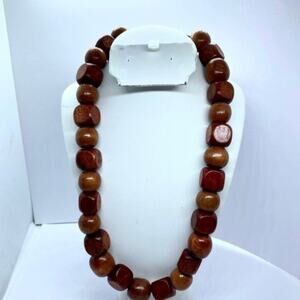 Handmade Wooden Beaded Necklace Cherry-tone Wood